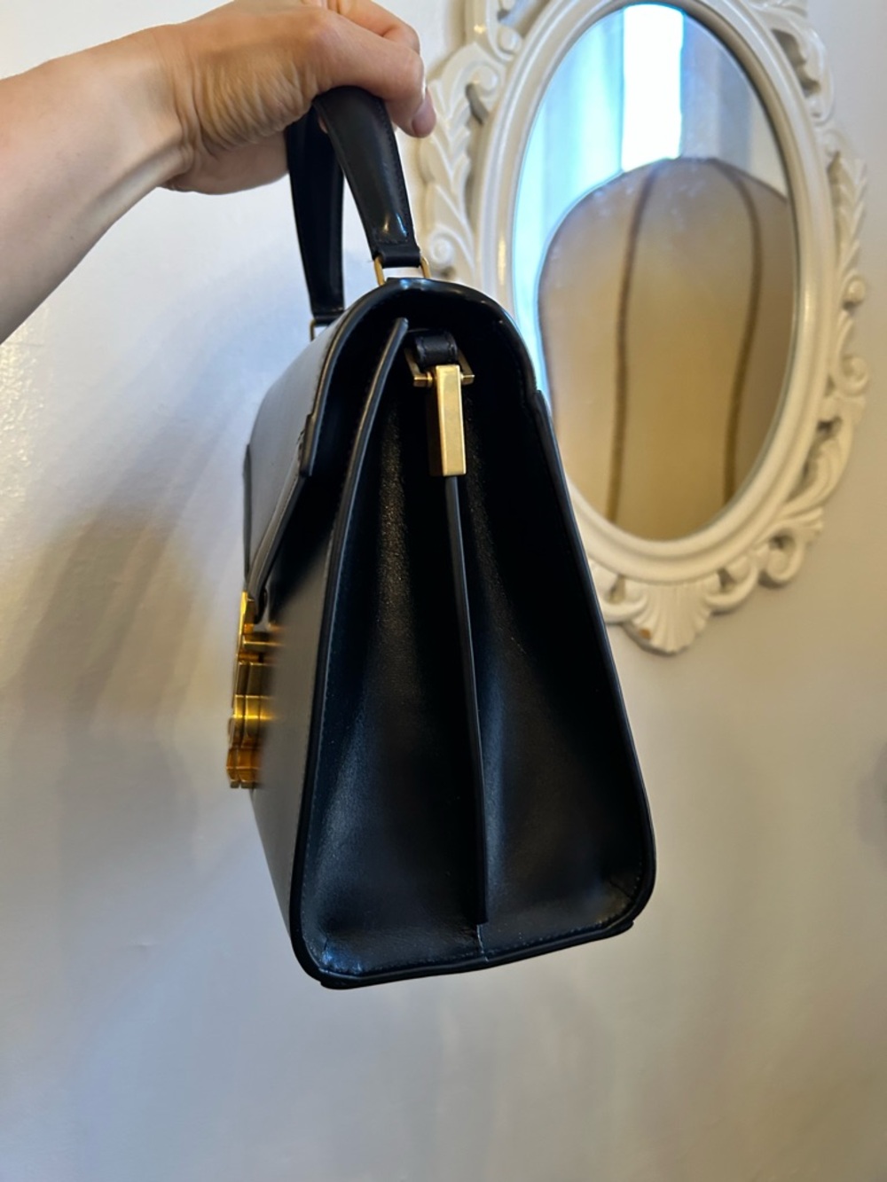 Saint Laurent Black Leather Top-Handle Satchel with Gold YSL Hardware - Picture 3 of 8